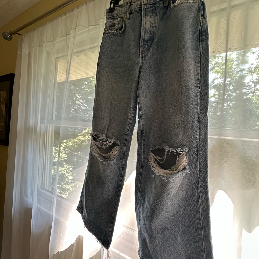Free People High Rise Distressed Jeans - Light Blue